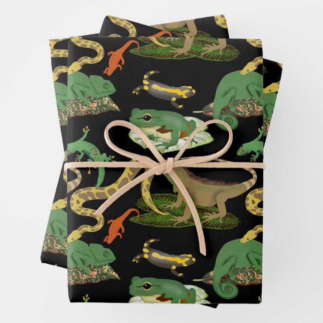 Feuille De Papier Cadeau Motif de reptiles, lézards et amphibiens (En situation)