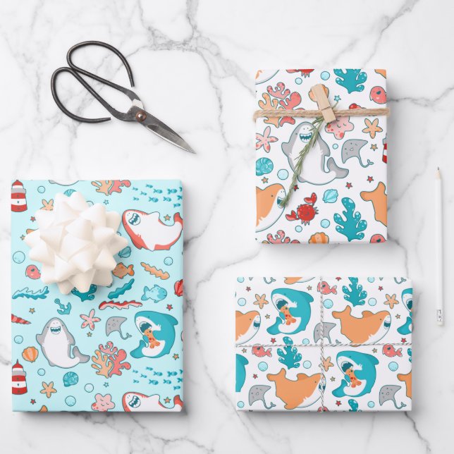 Feuille De Papier Cadeau Motif de requin mou (Recto)