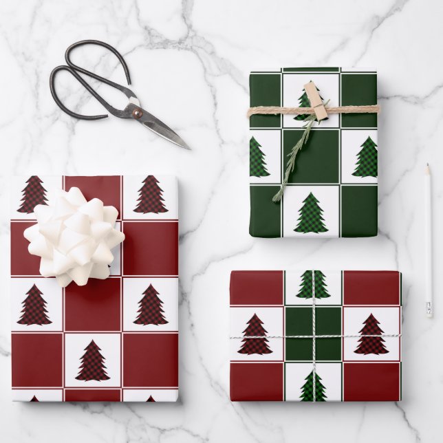 Feuille De Papier Cadeau Motif de sapin de Noël de Buffalo moderne (Recto)