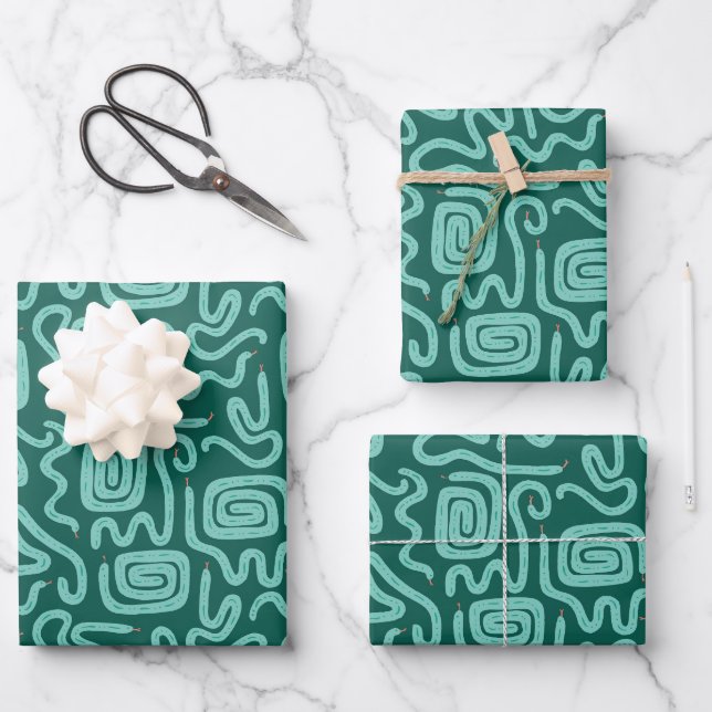 Feuille De Papier Cadeau Motif de serpent vert (Recto)