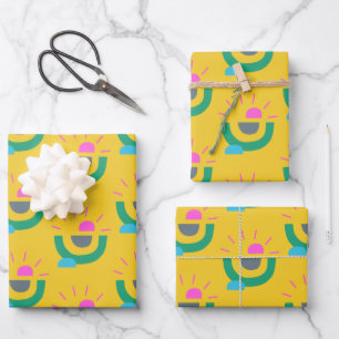 Feuille De Papier Cadeau Motif de soleil Abstrait géométrique rétro