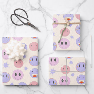 Feuille De Papier Cadeau Motif de sourire heureux violet