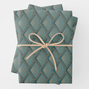 Feuille De Papier Cadeau Motif de style Art déco en bleu turquoise