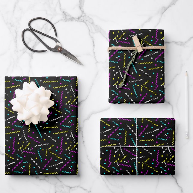 Feuille De Papier Cadeau Motif de style Neon Memphis (Recto)