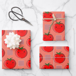Feuille De Papier Cadeau Motif de tarte à la tomate rouge et rose