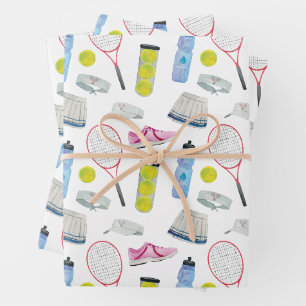 Feuille De Papier Cadeau Motif de tennis rose aquarelle