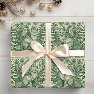 Feuille De Papier Cadeau Motif de toile de bois vert Noël