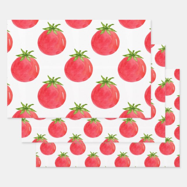 Feuille De Papier Cadeau Motif de tomate aquarelle (Lot)