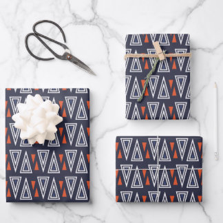 Feuille De Papier Cadeau Motif de triangles géométriques bleu foncé et roug