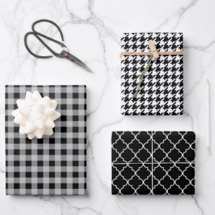 Feuille De Papier Cadeau Motif de vacances de verdure classique noir et bla