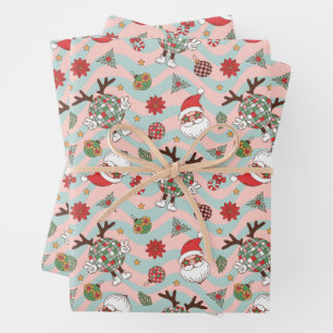 Feuille De Papier Cadeau Motif de vacances Disco Père Noël et Reindeer