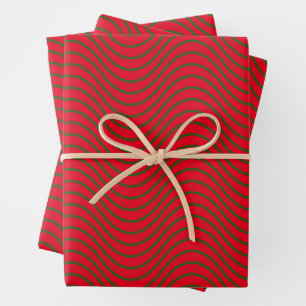 Feuille De Papier Cadeau Motif De Vague Rouge Et Verte