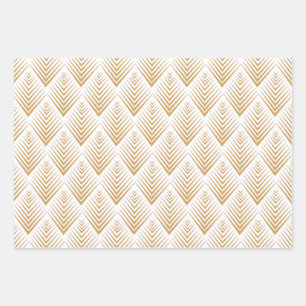 Feuille De Papier Cadeau Motif de ventilateur Gold on White Art Déco