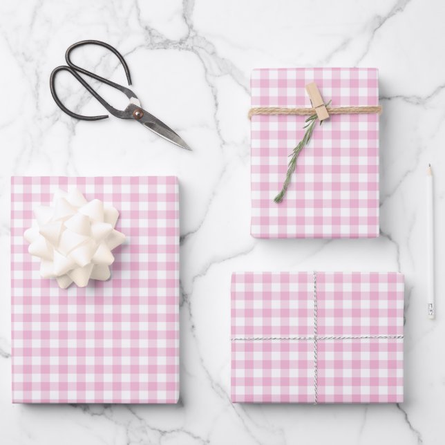 Feuille De Papier Cadeau Motif de vérification En vichy rose (Recto)