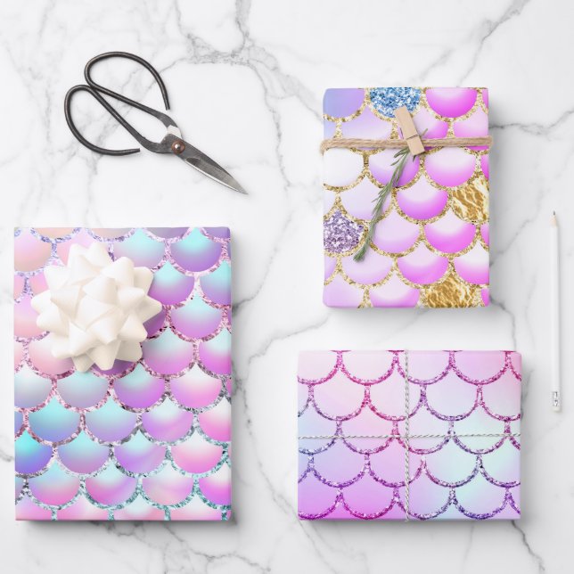 Feuille De Papier Cadeau Motif d'échelle de sirène (Recto)