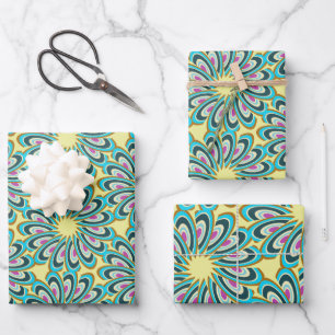 Feuille De Papier Cadeau Motif d'éclatement de pétale Vortex rétro