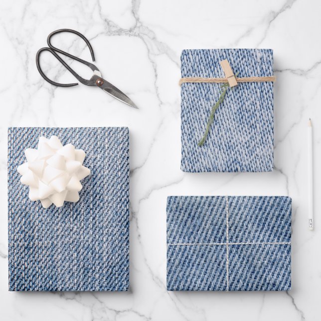 Feuille De Papier Cadeau Motif Denim (Recto)