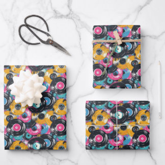 Feuille De Papier Cadeau motif d'enregistrement cool rétro