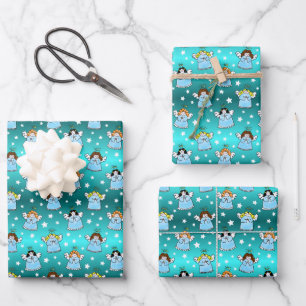 Feuille De Papier Cadeau Motif des anges célestes de Noël