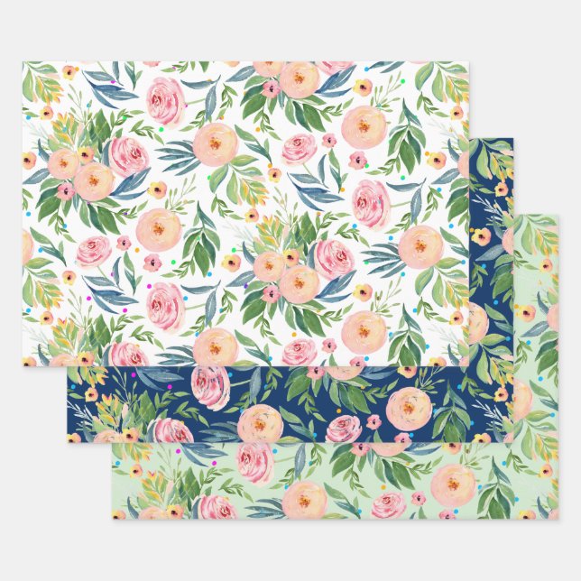 Feuille De Papier Cadeau Motif des aquarelles de pivoines roses (Lot)