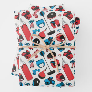 Feuille De Papier Cadeau Motif des arts martiaux (bleu et rouge)
