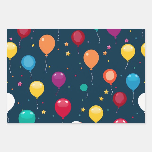 Feuille De Papier Cadeau Motif des ballons d'anniversaire très heureux (Devant)