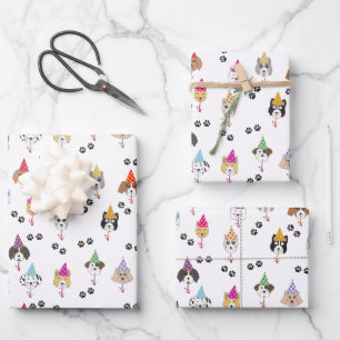 Feuille De Papier Cadeau Motif des chiens de fête d'anniversaire