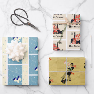 Feuille De Papier Cadeau Motif des chiens écossais Vintages de Noël