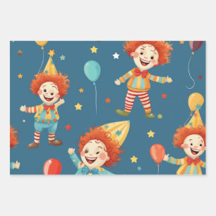 Feuille De Papier Cadeau Motif des Clowns d'Anniversaire