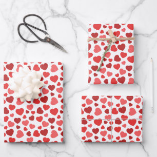 Feuille De Papier Cadeau Motif Des Coeurs, Coeurs Rouges, Motif Des Coeurs