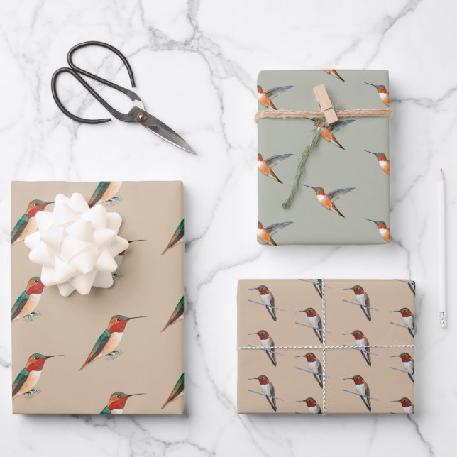 Feuille De Papier Cadeau Motif des colibris roux (Recto)