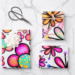 Feuille De Papier Cadeau Motif des fleurs de doodle des années 70 Super