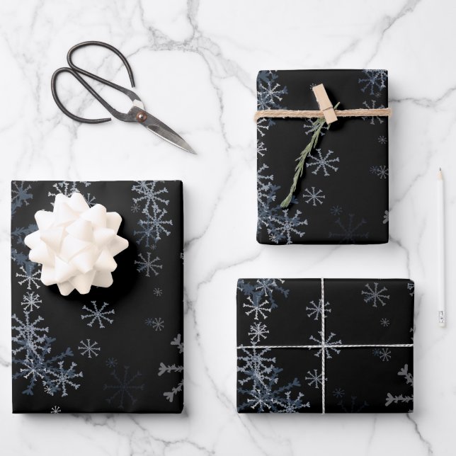 Feuille De Papier Cadeau Motif des flocons noirs de Noël (Recto)