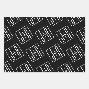 Feuille De Papier Cadeau Motif des initiales Mariages modernes   Noir & Bla