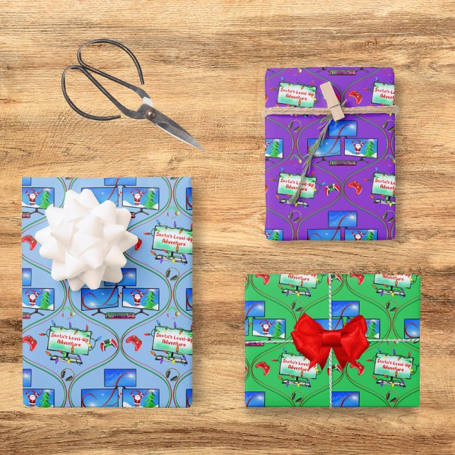 Feuille De Papier Cadeau Motif des jeux vidéo de Noël (Power up your presents with gaming-themed wrap, delighting tech-savvy teens this Christmas!)
