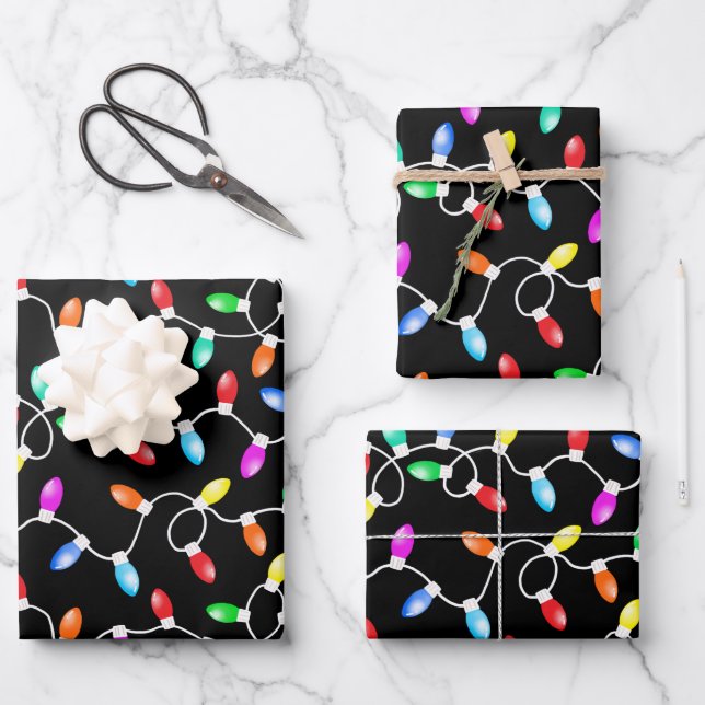 Feuille De Papier Cadeau Motif des lumières de Noël (Recto)
