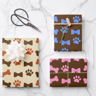 Feuille De Papier Cadeau Motif des pattes et des rubans de chat de chien