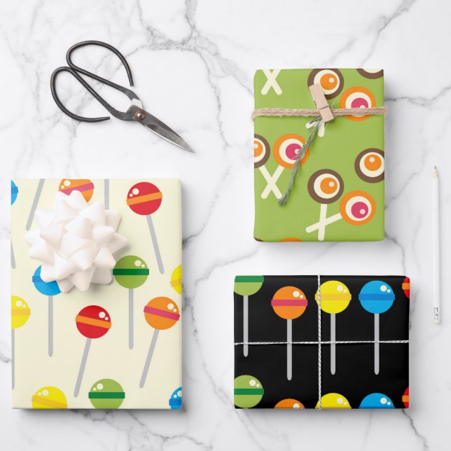 Feuille De Papier Cadeau motif des sucettes de bonbons  (Recto)