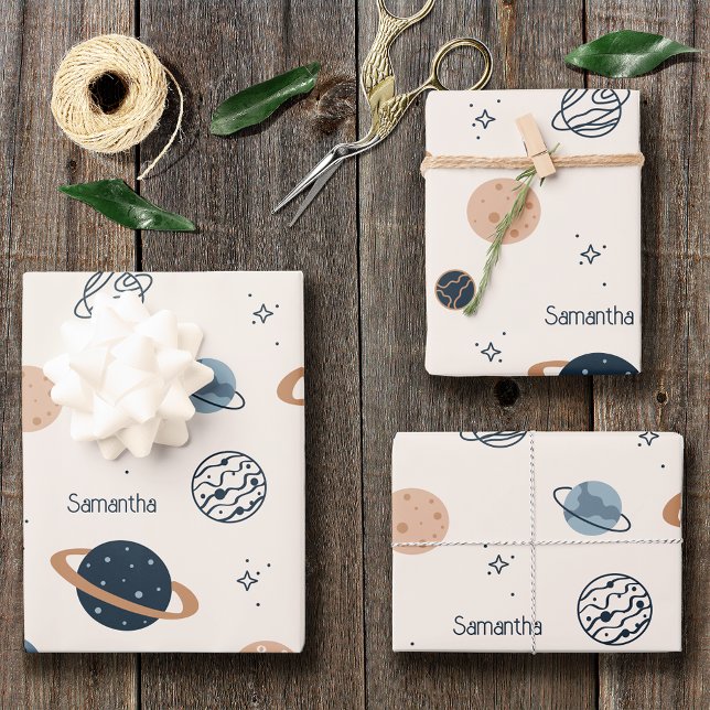 Feuille De Papier Cadeau Motif d'esquisse Planètes système solaire (Créateur téléchargé)