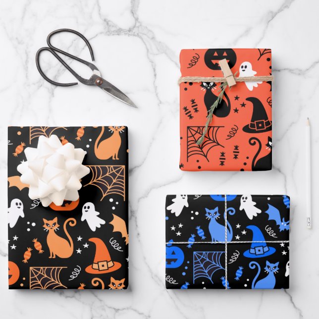 Feuille De Papier Cadeau Motif d'Halloween Citrouille mignon (Recto)