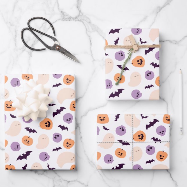 Feuille De Papier Cadeau Motif d'Halloween pour enfants amusants (Recto)