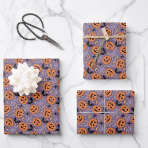 Feuille De Papier Cadeau Motif d'Halloween violet Jack-O-lanterne