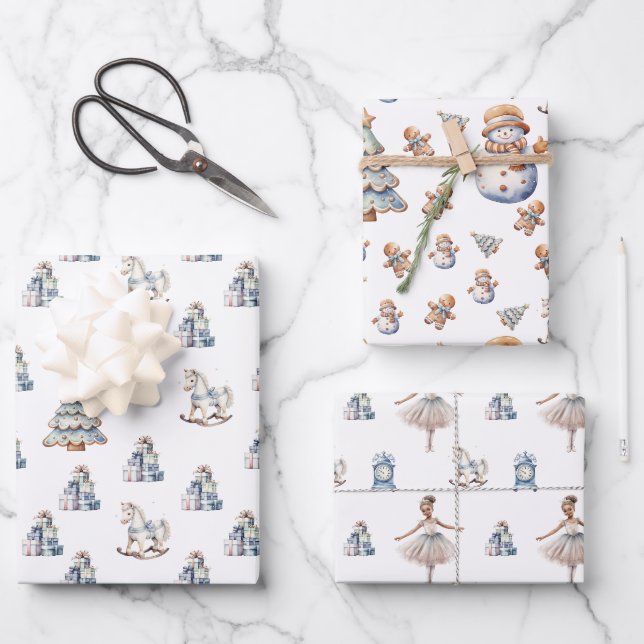 Feuille De Papier Cadeau Motif d'hiver de Noël doux (Recto)