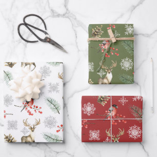 Feuille De Papier Cadeau Motif d'hiver de Stag Deer Woodland