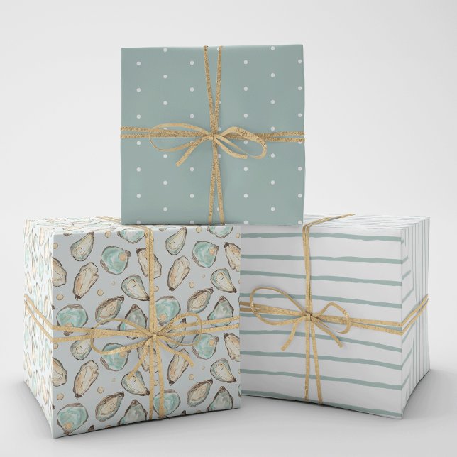 Feuille De Papier Cadeau Motif d'huîtres d'aquarelle côtière (Créateur téléchargé)