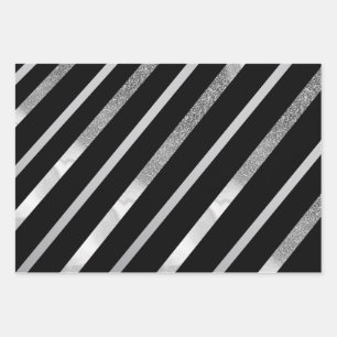 Feuille De Papier Cadeau Motif Diagonal Noir Et Argent