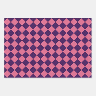 Feuille De Papier Cadeau Motif diamant de Checker rose violet