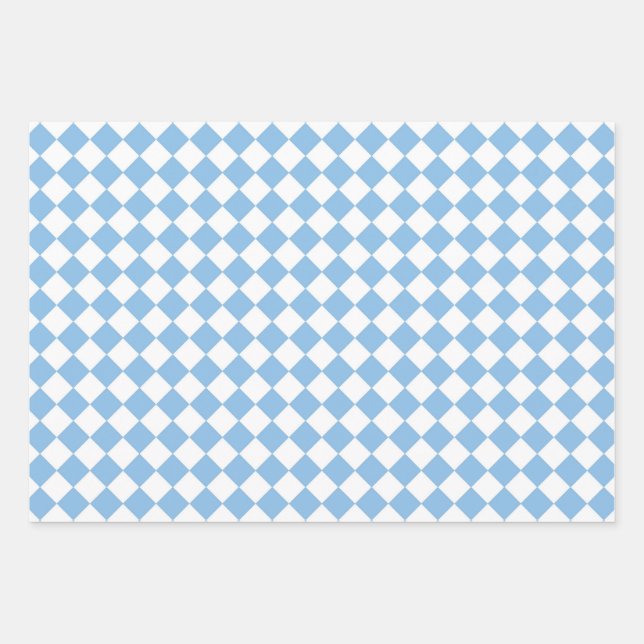 Feuille De Papier Cadeau Motif diamant de damier bleu et blanc (Devant)