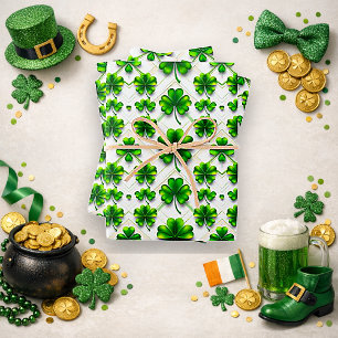 Feuille De Papier Cadeau Motif diamant de trèfle vert de la Saint-Patrick