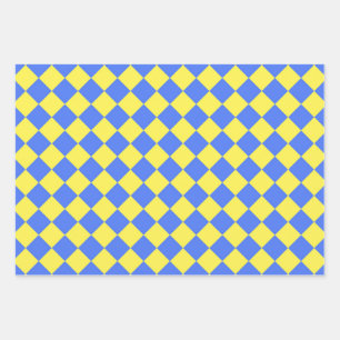 Feuille De Papier Cadeau Motif diamant jaune bleu Checker